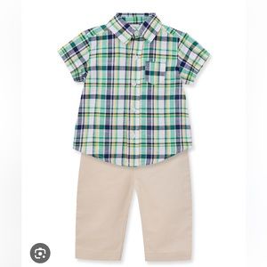 Little Me Plain button down shirt and matching khaki pants - NWT